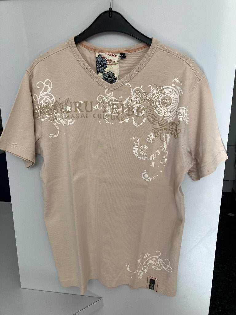 Beige Bewerkt T-Shirt Maat L, Kleding | Heren, Ophalen of Verzenden, Zo goed als nieuw, Maat 52/54 (L), Beige