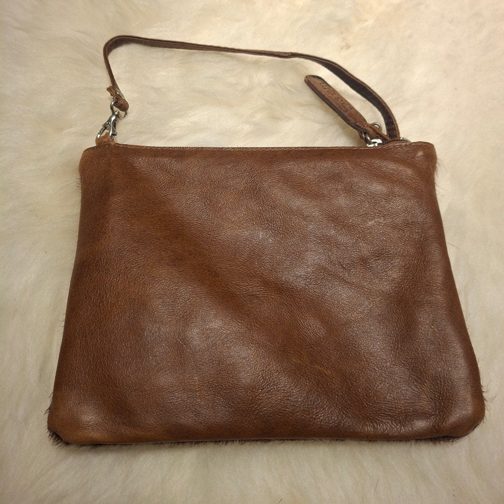 Handgemaakte leren tas - Koeienvacht bruin / wit, Bruin, Schoudertasje, Nieuw