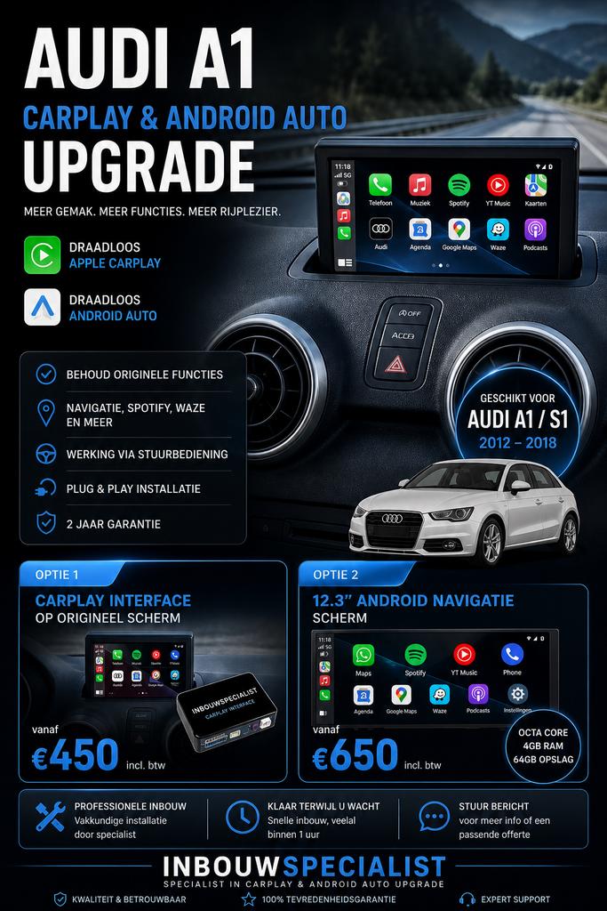 Audi A1 CarPlay & Android Auto | Scherm - Interface | Inbouw, Ophalen, Nieuw
