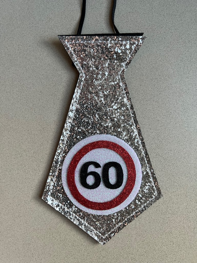 Glitterstropdas 60 jaar verjaardag feest verkeersbord met 60, Ophalen, Zo goed als nieuw, Feestartikel, Verjaardag
