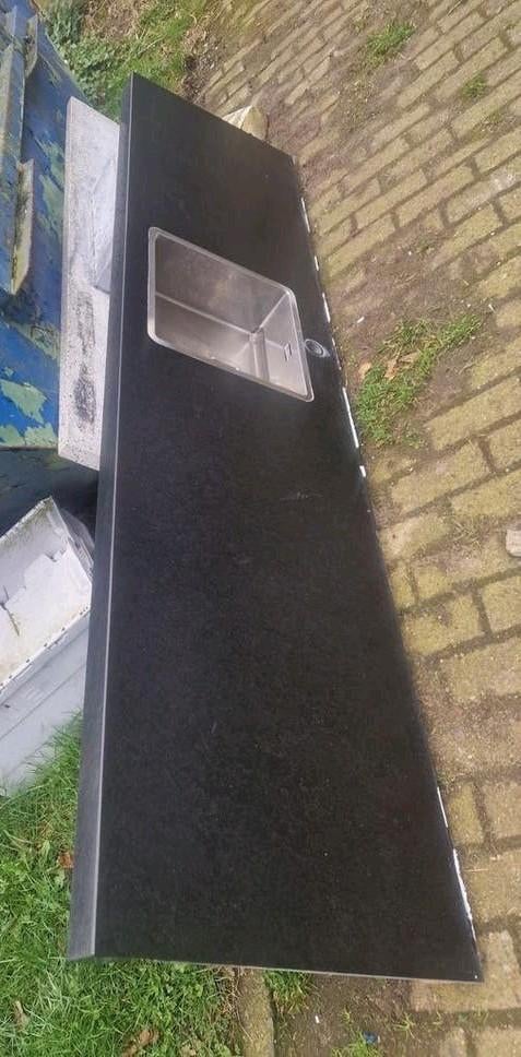 Recht granieten werkblad zwart + spoelbak, Ophalen, Zwart, Zo goed als nieuw, Minder dan 100 cm