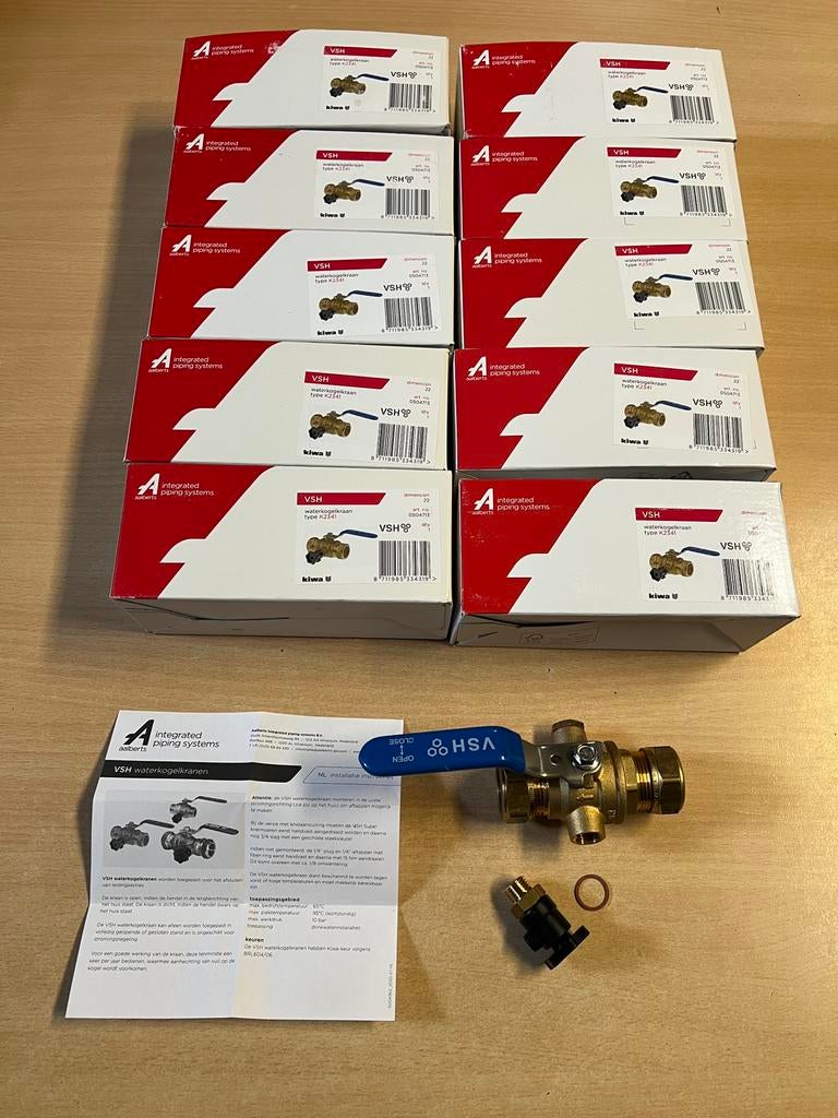 Partij VSH kogelstopkraan met hendel aftap knelfitting 22mm, Ophalen of Verzenden, Nieuw, Koper, Kraan