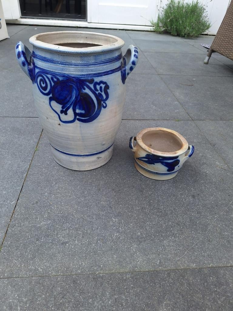 Keulse pot met 2 kleine potjes - Antiek aardewerk set, Ophalen