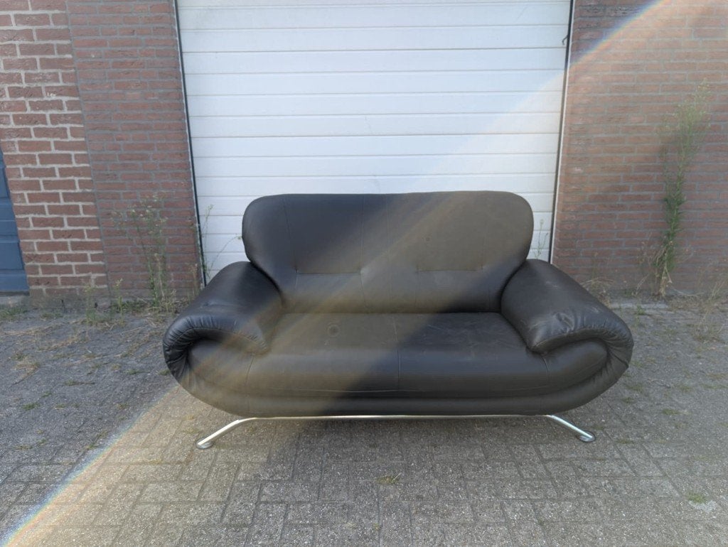 Zwarte Leren Bank, Huis en Inrichting, Ophalen, Gebruikt, 150 tot 200 cm, Tweepersoons