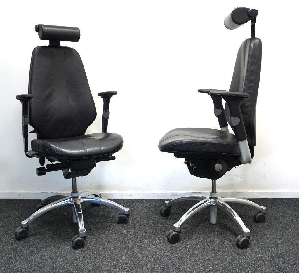 RH Logic 400 Bureaustoelen | Zwart Leer | Hoofdsteun, Gebruikt, ., Zwart, Ophalen of Verzenden
