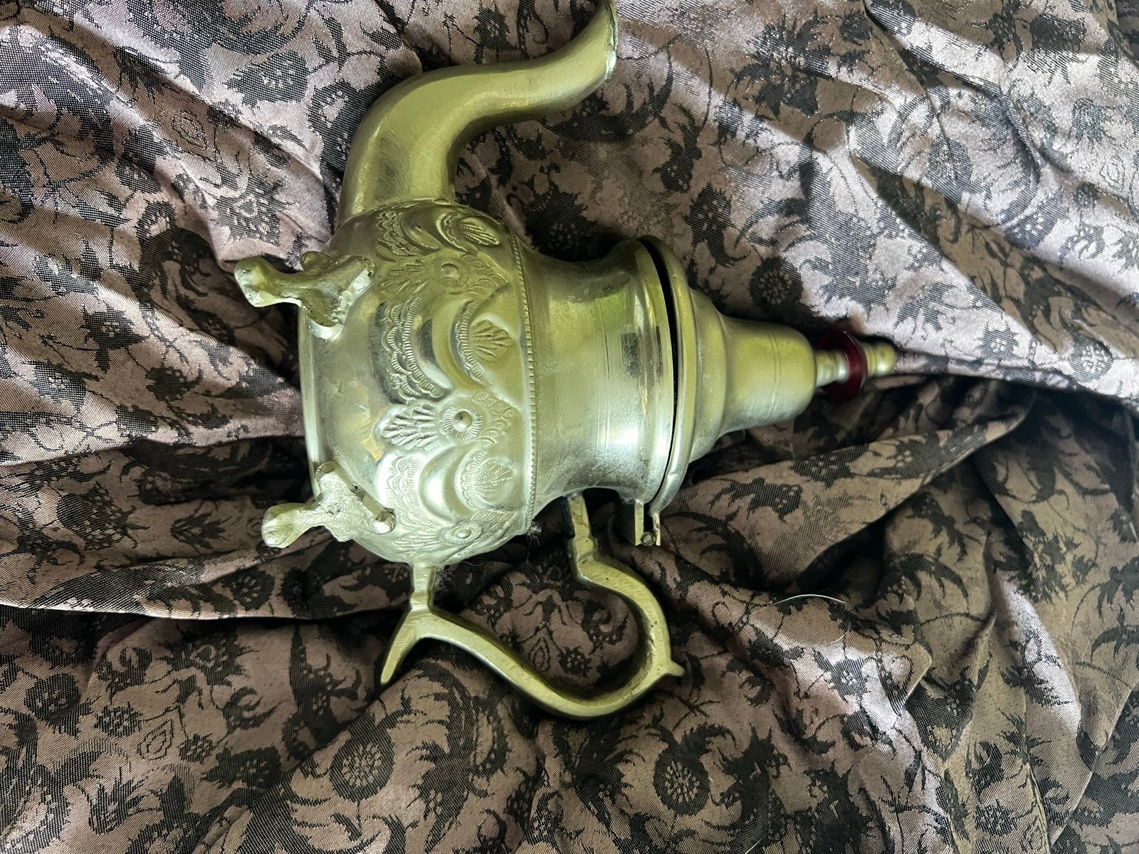 Antieke INOX theepot met sierlijke gravures, Ophalen of Verzenden