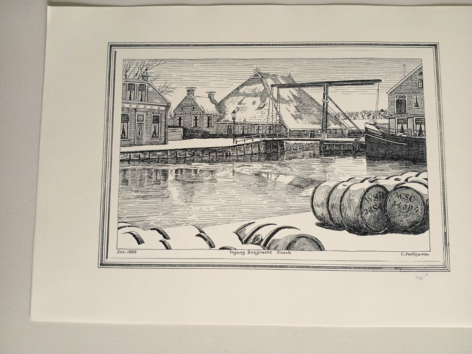 Ingang Bosgracht Sneek - Ets van E. Posthuma (Dec. 1983), Antiek en Kunst, Ophalen, Ets, Prent, Origineel