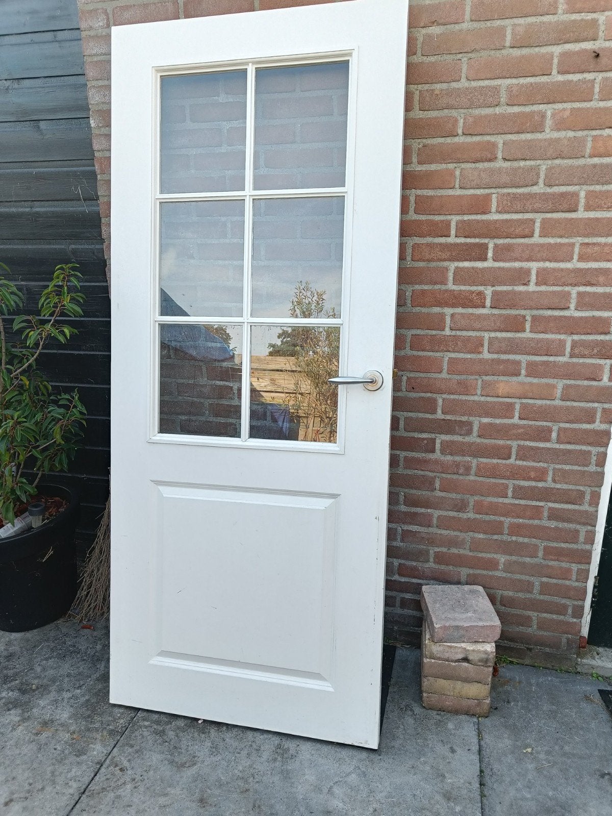 Gratis: Witte binnendeur met glas, 198 x 82 cm, Ophalen, Gebruikt, 80 tot 100 cm, Binnendeur