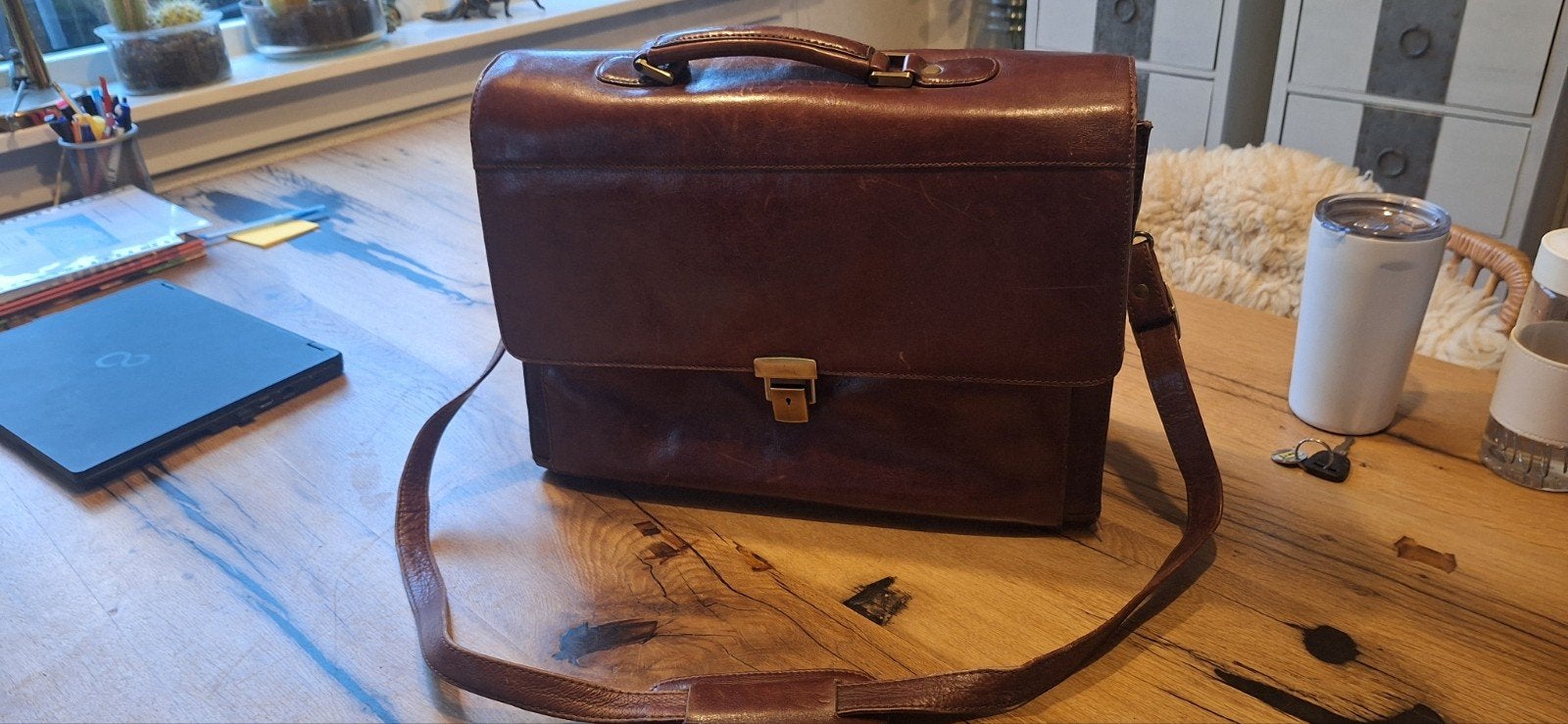 Leren computertas / aktetas met uitneembare hoezen, Ophalen of Verzenden, 13 inch, Bruin, Overige typen