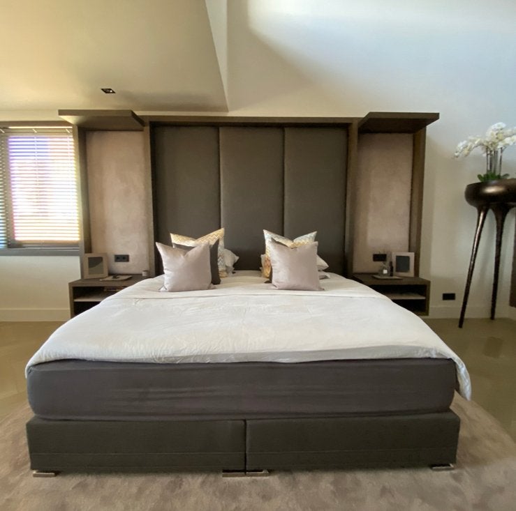 Handgrmaakte achterwand bed, Ophalen, Zo goed als nieuw, Tweepersoons