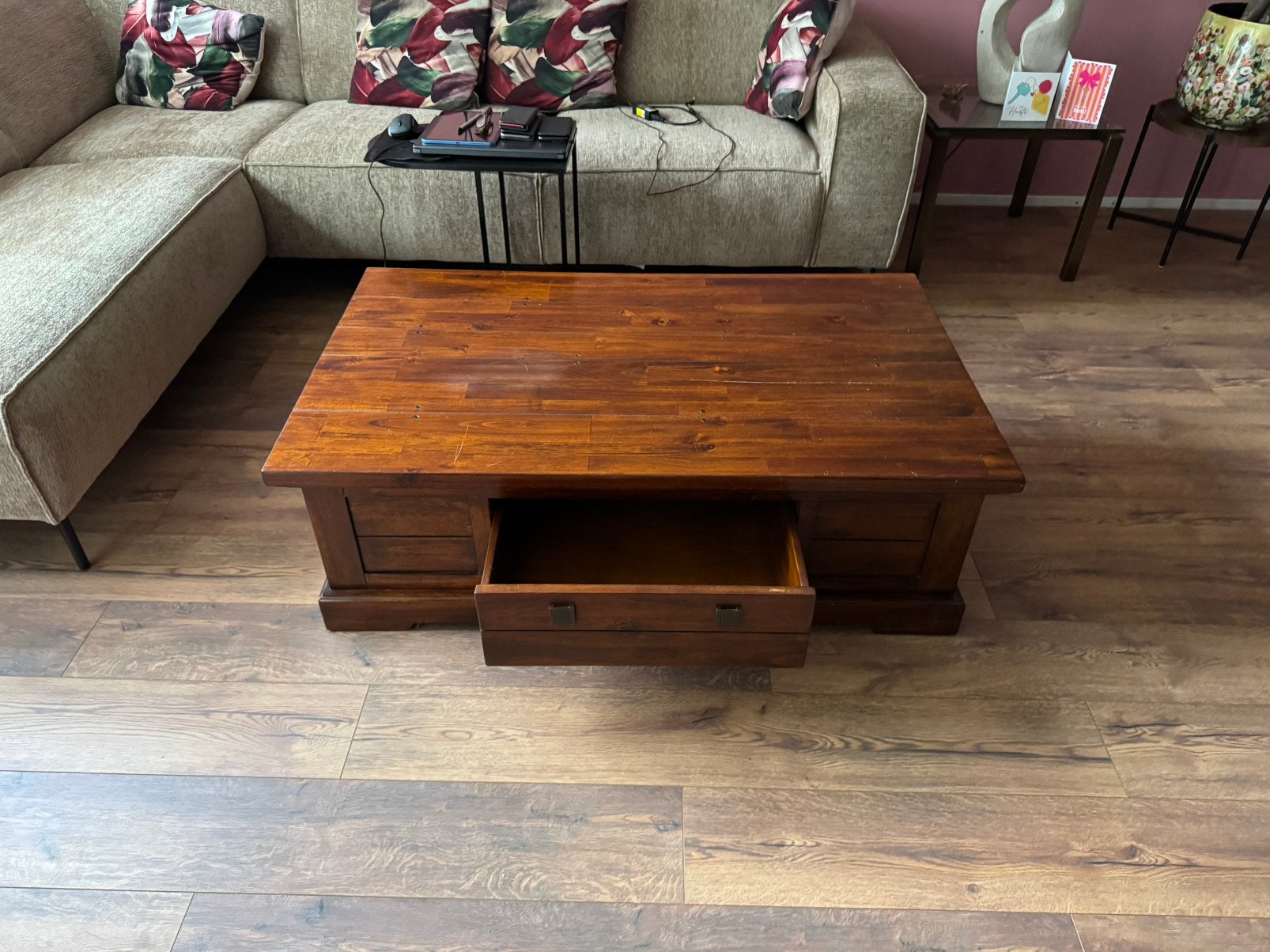Kersenhouten Salontafel, Ophalen, Gebruikt, 100 tot 150 cm, 50 tot 100 cm