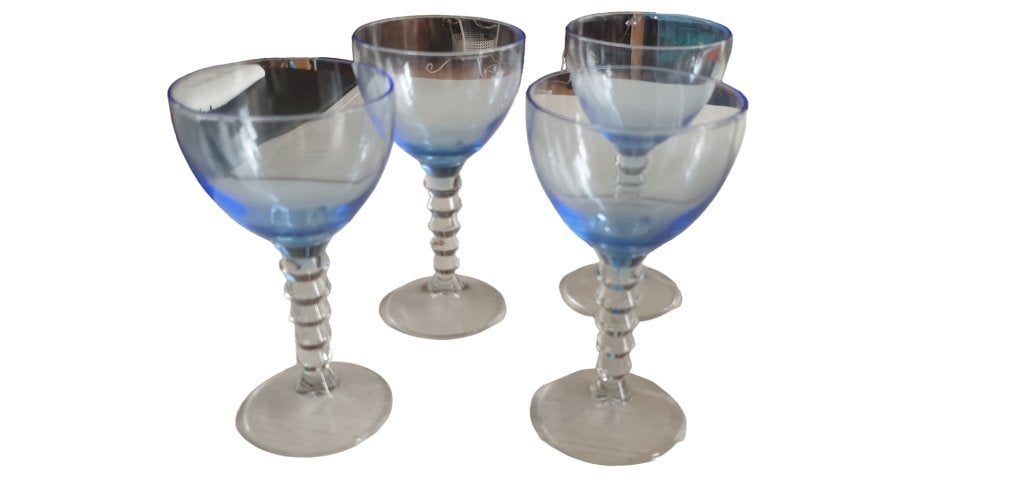 Prachtige Grote Blauwe Martini Cocktail Glazen Vintage 4 st, Huis en Inrichting, Keuken | Servies, Glas of Glazen, -, -, Ophalen of Verzenden