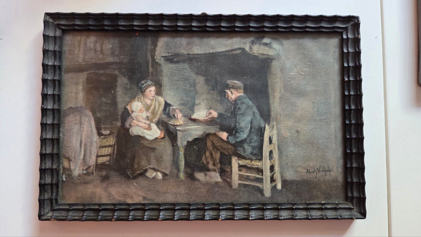 Reproductie 'Middagmaal in een boerengezin' Albert Neuhuys, Ophalen of Verzenden, Realistisch, Ingelijst, Portret of Personen