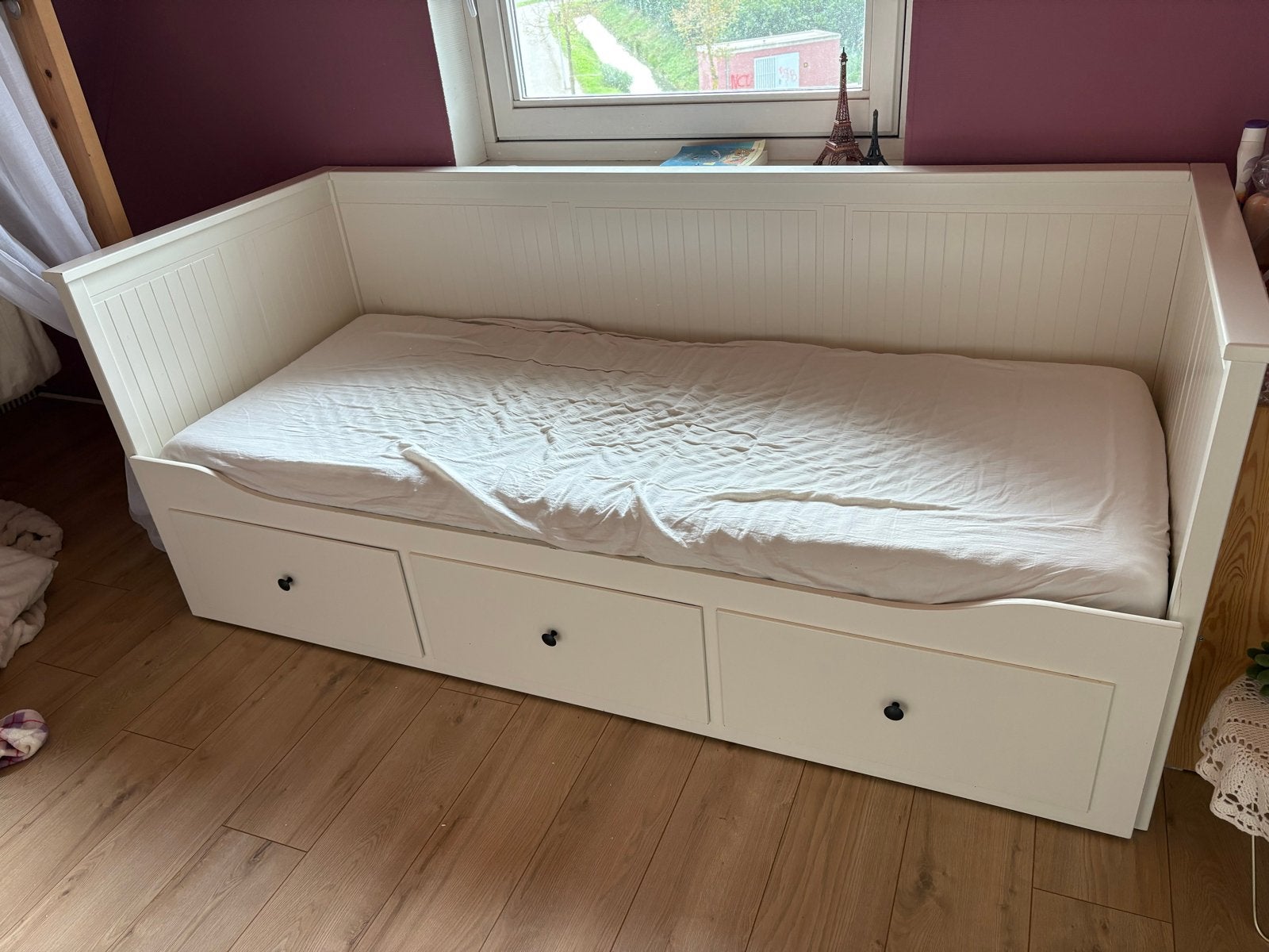 IKEA HEMNES Bedbank met 3 lades - Wit, Ophalen, Eenpersoons, Wit, Zo goed als nieuw