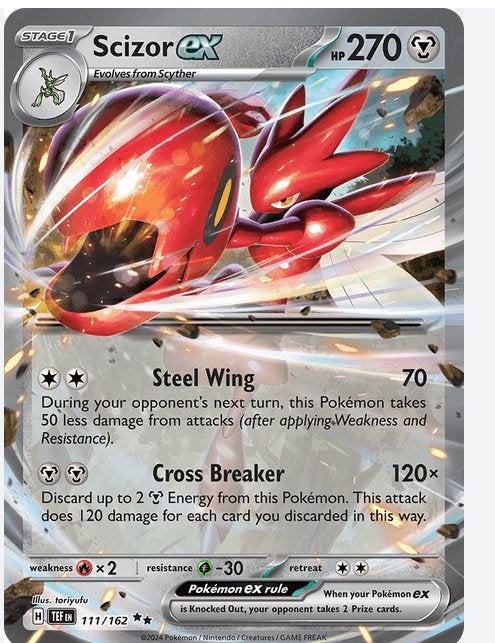 Scizor EX 111 - Temporal Forces, Ophalen of Verzenden, Nieuw, Losse kaart, Foil