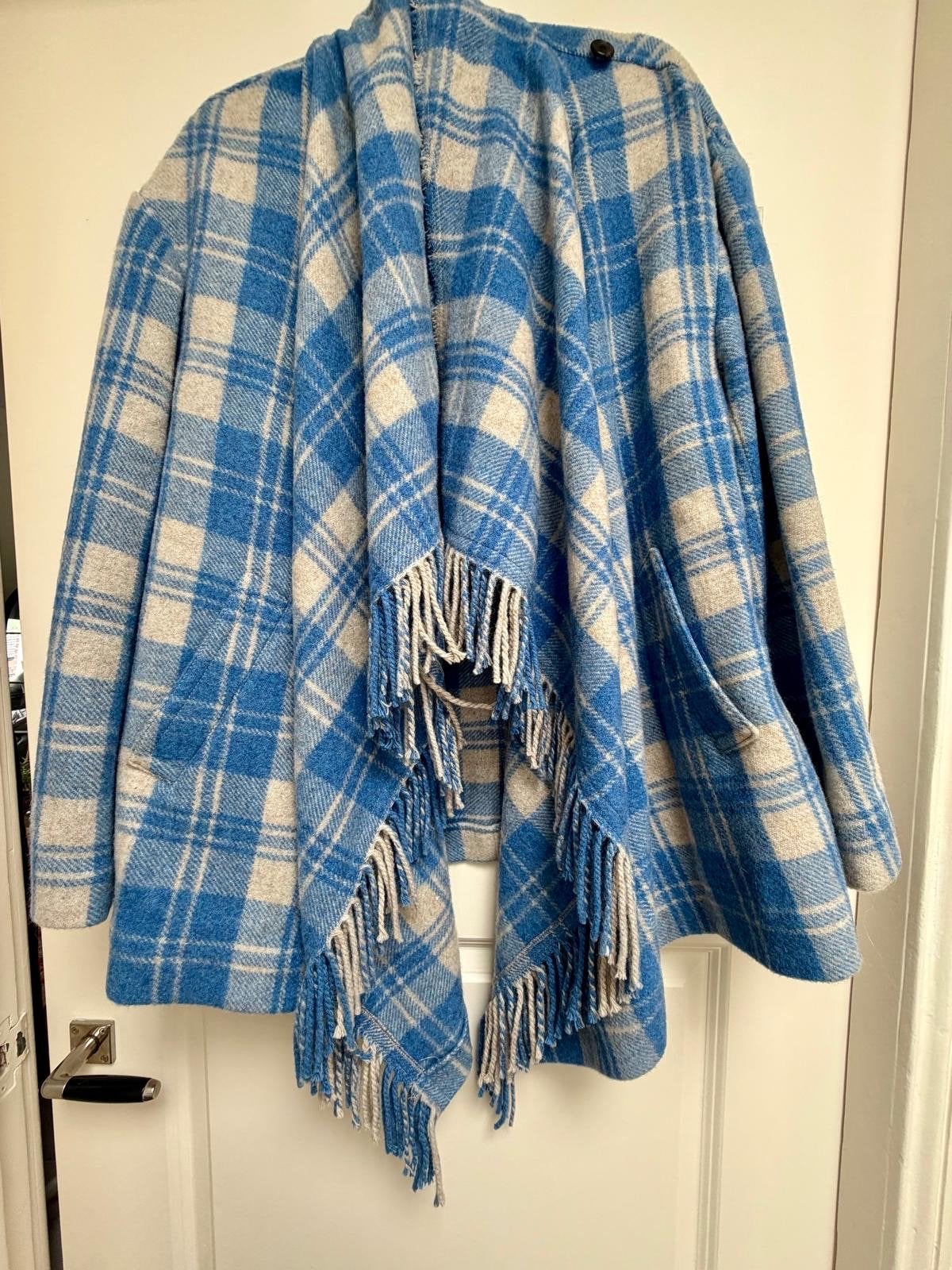 Isabel Marant Étoile Wool Coat – Blue Check – Built-In Scarf, Ophalen of Verzenden, Zo goed als nieuw, Maat 38/40 (M), Blauw