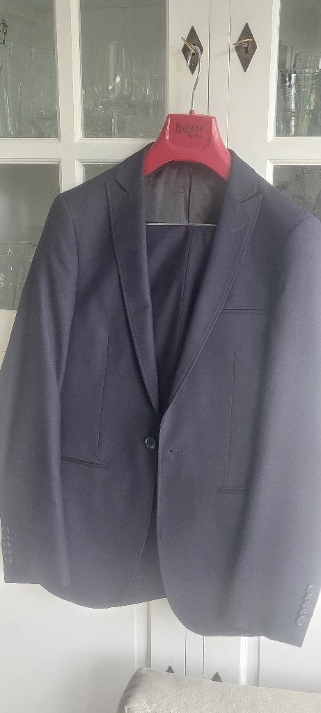 Heren Donker Blauw Pak, Ophalen, Zo goed als nieuw, Maat 46 (S) of kleiner, Blauw
