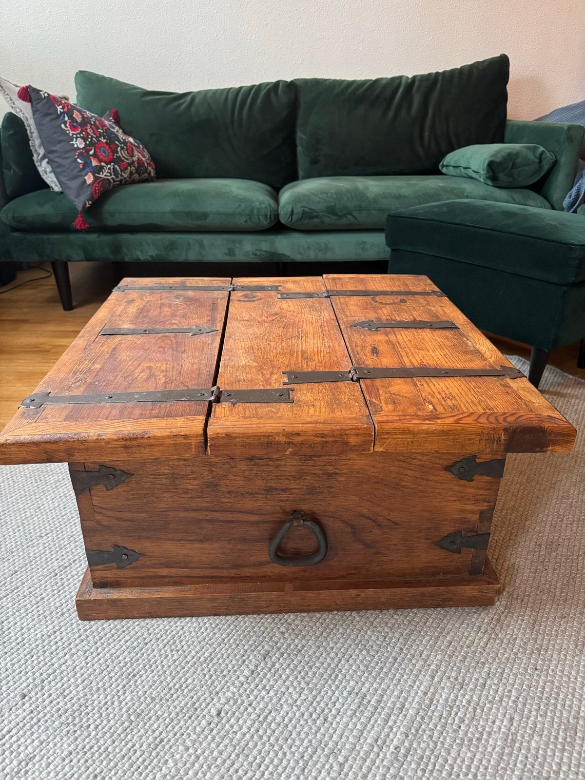 Vintage houten salontafel met opbergruimte, Gebruikt, Overige houtsoorten, 50 tot 100 cm, Ophalen of Verzenden