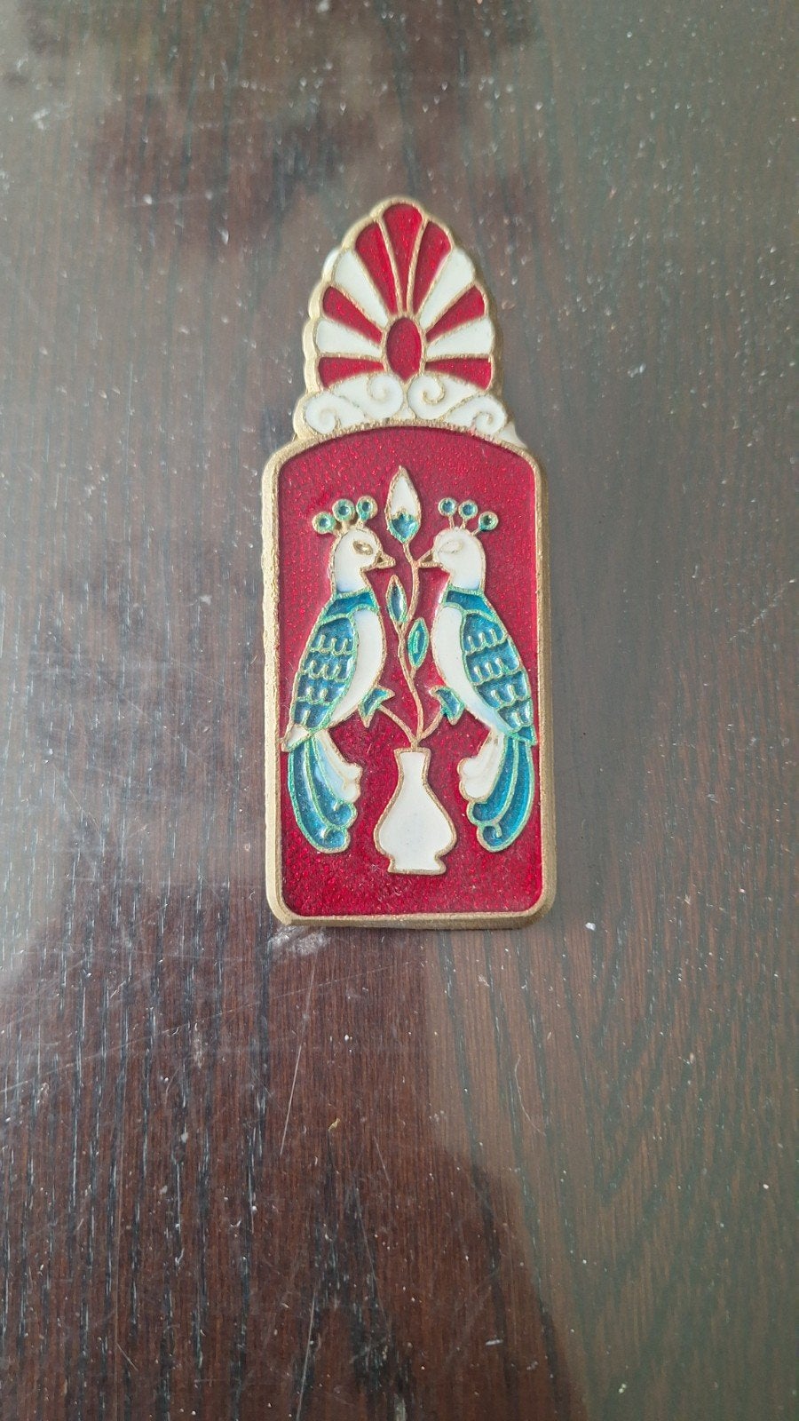 Decoratieve koperen clip met vogel- en scheepsontwerp, Ophalen