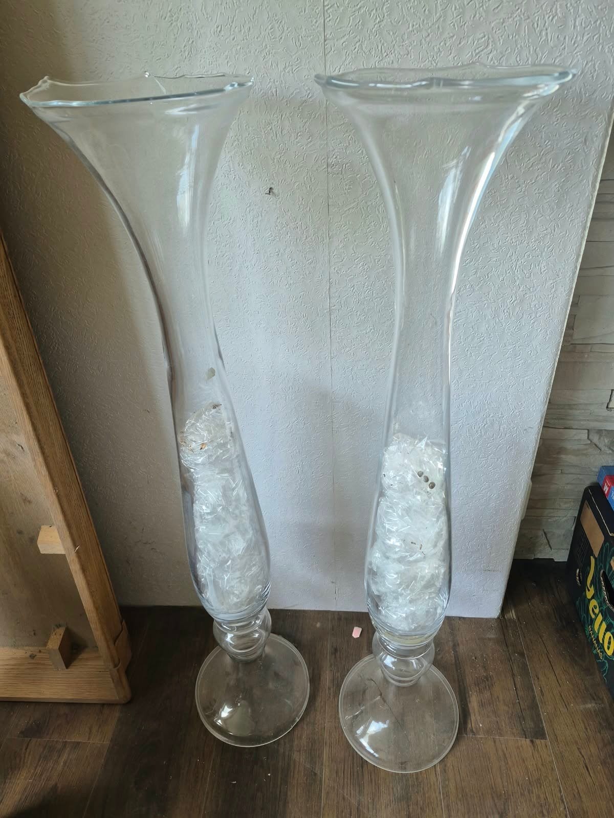 Grote glazen vazen (2 stuks), 1 meter hoog, Huis en Inrichting, Ophalen, Gebruikt, Transparant, Glas