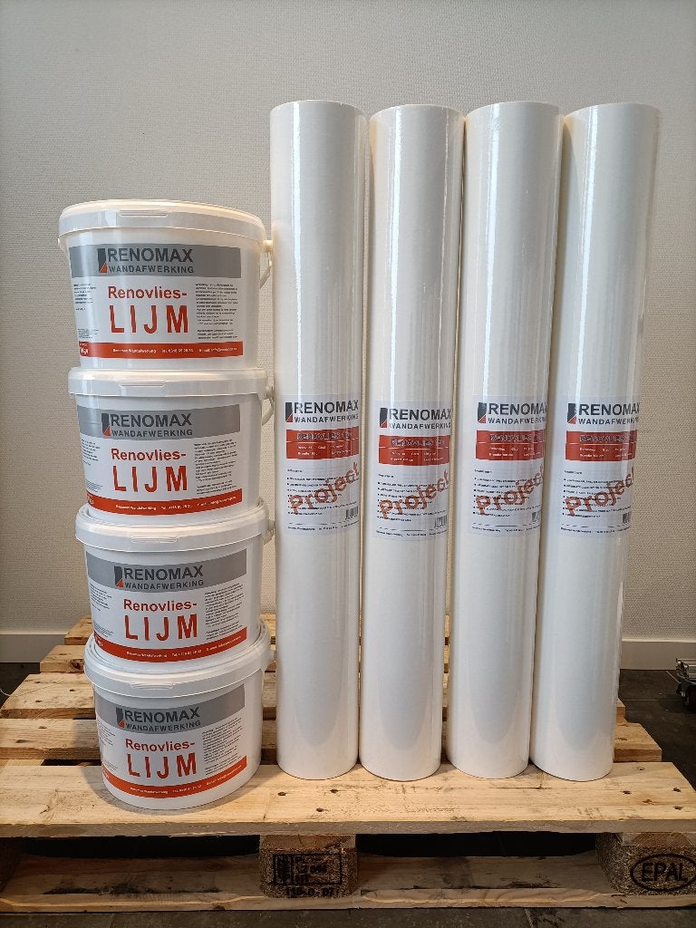 150grams Renovlies 200m2 met lijm, Huis en Inrichting, Stoffering | Behang, Wit, 75 m² of meer, Ophalen