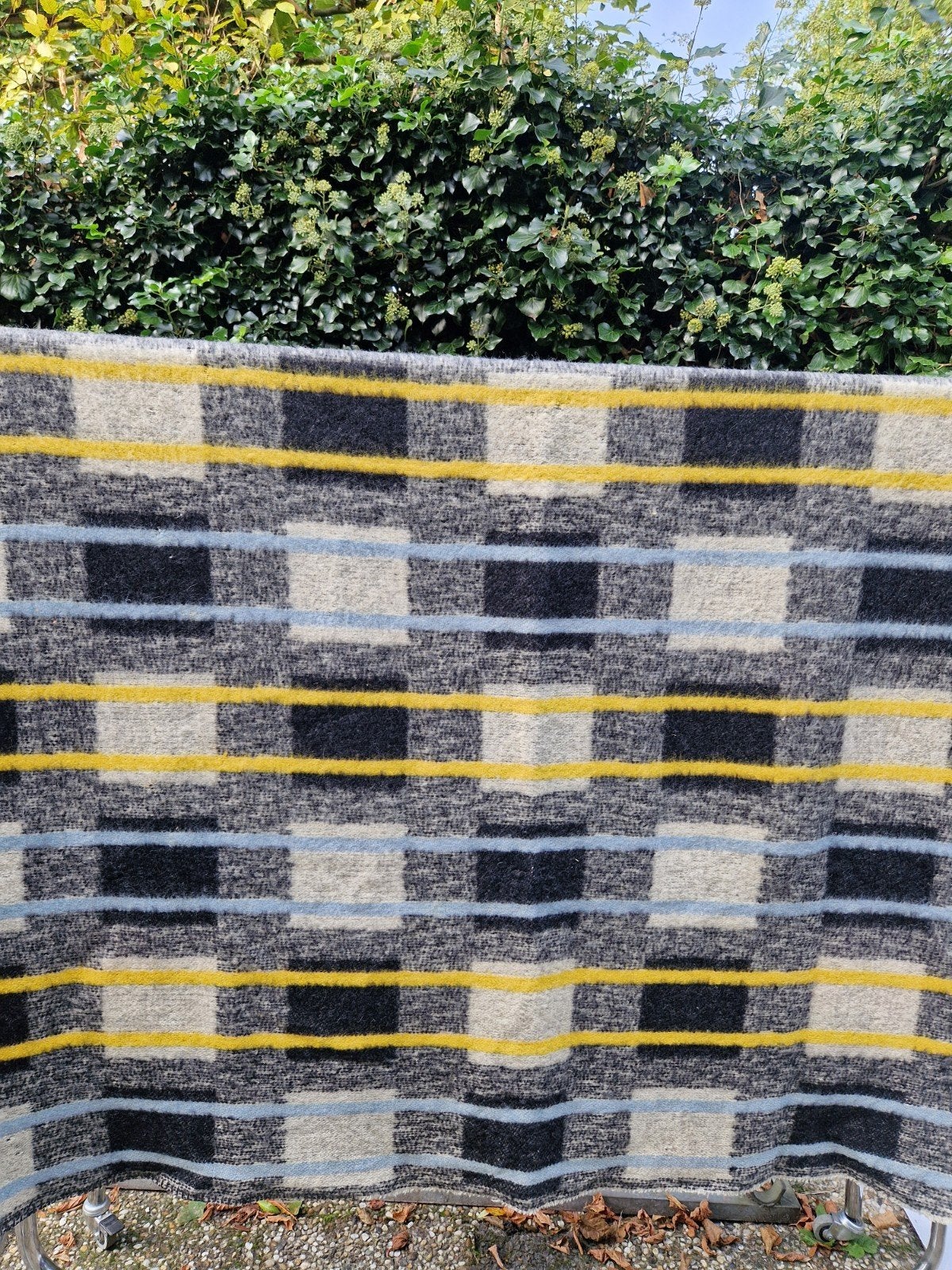 Geruite wollen deken geel, blauw, grijs, zwart, Gebruikt, Wol, Ophalen of Verzenden, Plaid