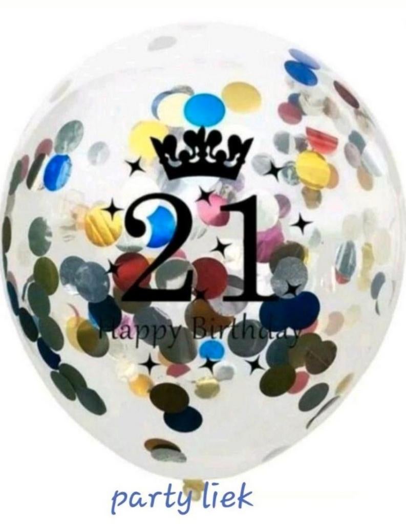 21 jaar confetti ballonnen- 5 stuks nr C186, Ophalen of Verzenden, Nieuw, Versiering, Verjaardag