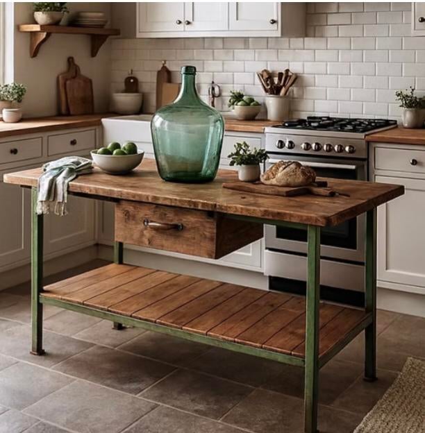 Oude werkbank, vintage toonbank, oud dressoir, keuken, Antiek en Kunst, Curiosa en Brocante, Ophalen