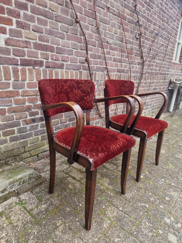 Vintage retro stoelen 2 stuks, Huis en Inrichting, Stoelen, Ophalen, Gebruikt, Twee, Bruin