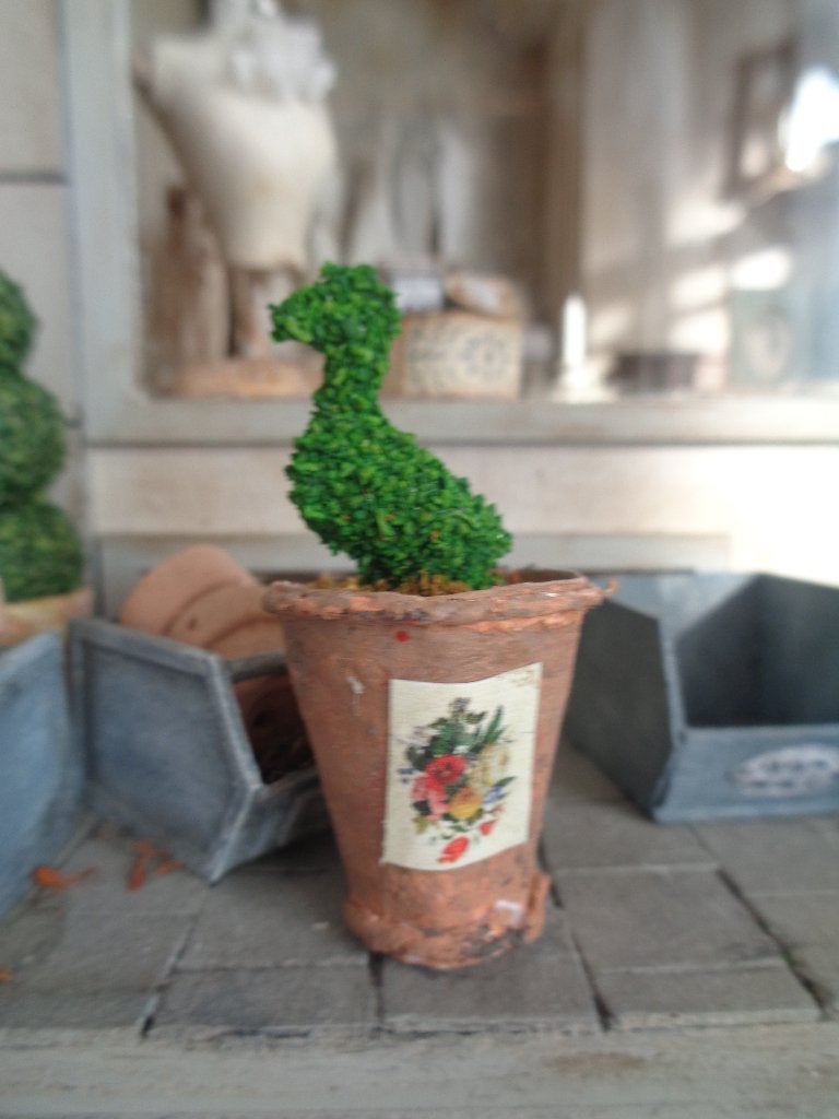 Buxus eend in pot...Poppenhuis 1:12...( Fotonr F85 ), Ophalen of Verzenden, Poppenhuis