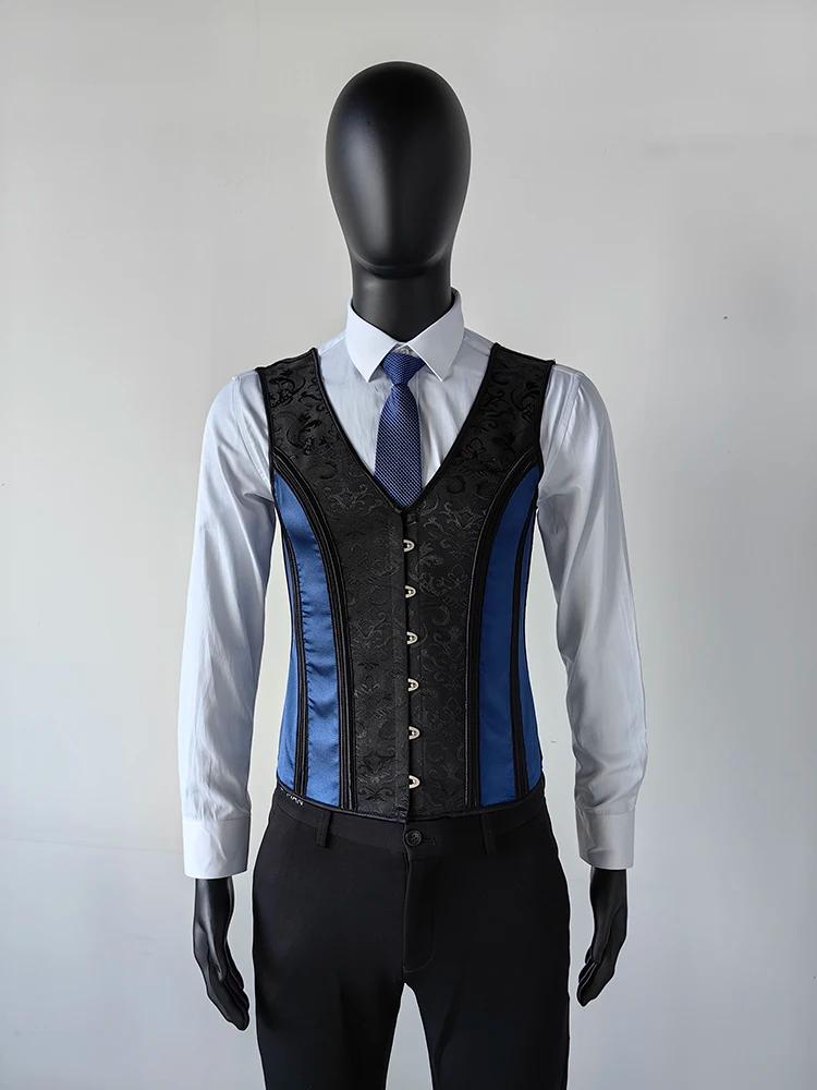 Heren zwart blauw middeleeuws korset steampunk gothic, Verzenden, Nieuw