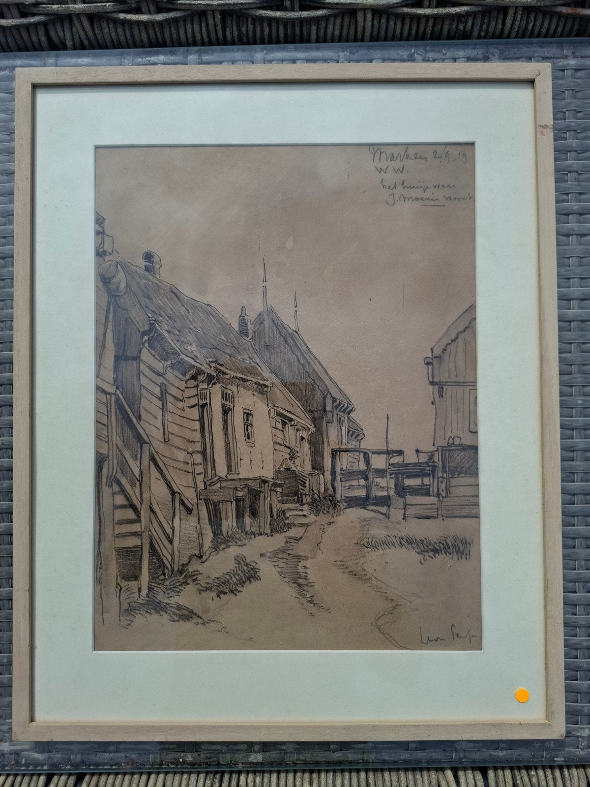 Tekening van Leon Senf uit 1919 - 'huisje  op Marken', Ophalen of Verzenden