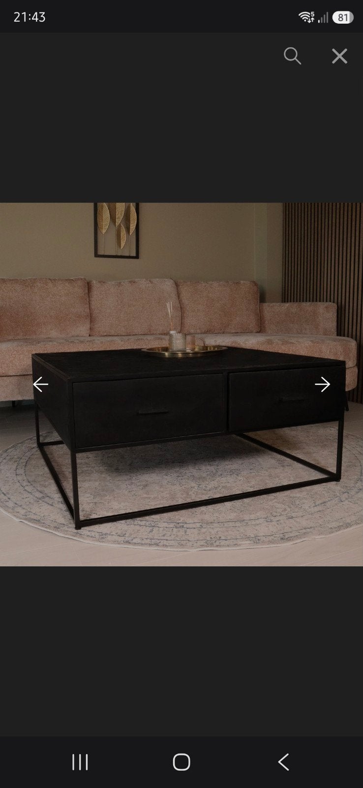 Salontafel Besti visgraat zwart mangohout 100x100cm, 50 tot 100 cm, Industrieel, Modern, Visgraat, Vierkant, 50 tot 100 cm