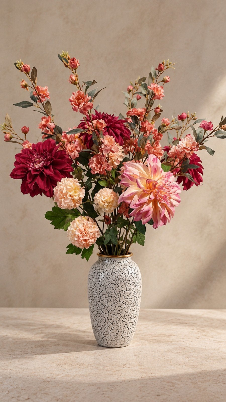 Prachtig boeket faux zijde kunstbloemen - 85 cm hoog, Inclusief kunstbloemen, Binnen, Roze, Nieuw