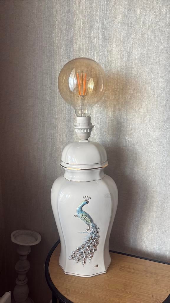 Vintage lamp keramiek met pauw, Ophalen, Overige materialen, Vintage, Zo goed als nieuw