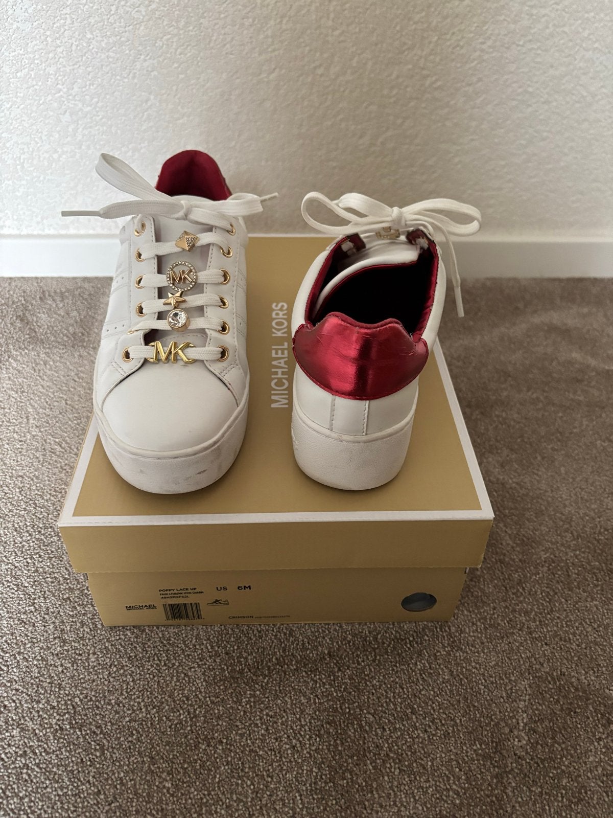 Michael Kors sneakers wit met rode en gouden details - Maat, Ophalen, Zo goed als nieuw, Wit, Sneakers of Gympen