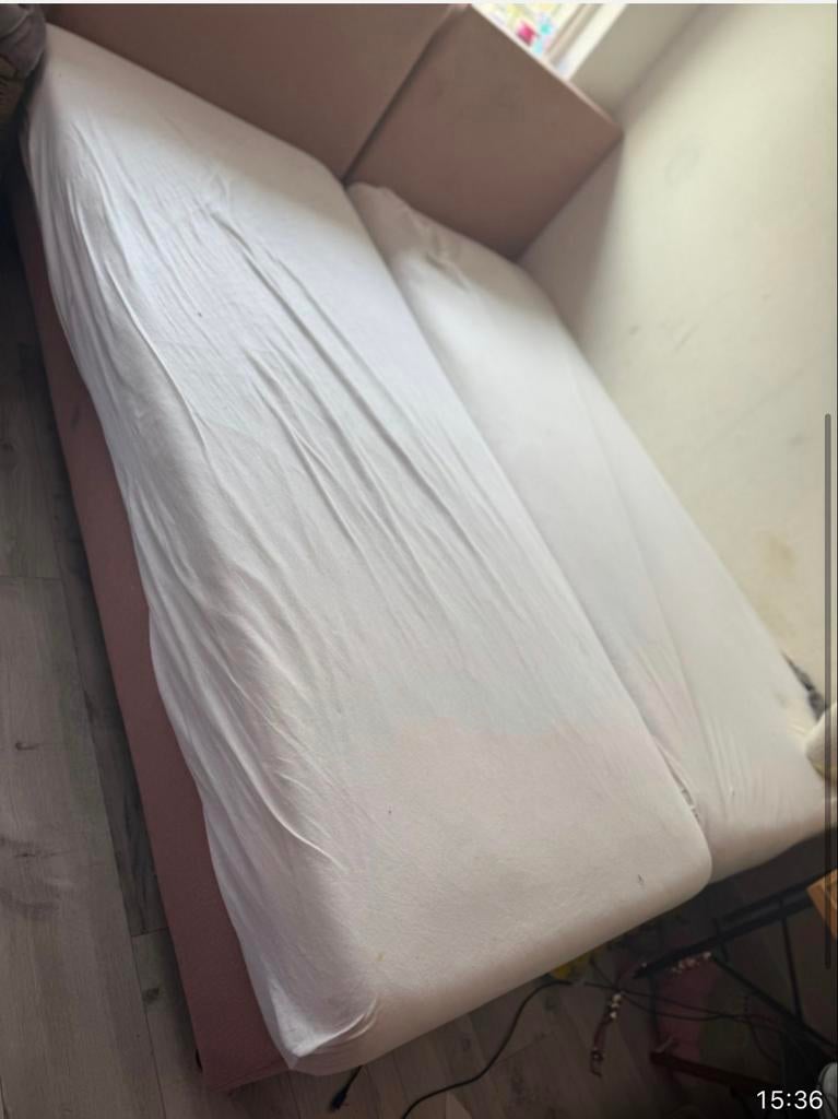 Meisjes boxspring 2x eenpersoons, Ophalen, Gebruikt, Eenpersoons, 90 cm