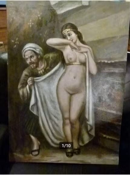 antiek naaktschilderij ``Blanke slavin`` slavenmarkt Orient, Antiek en Kunst, Kunst | Schilderijen | Klassiek, Portret of Personen