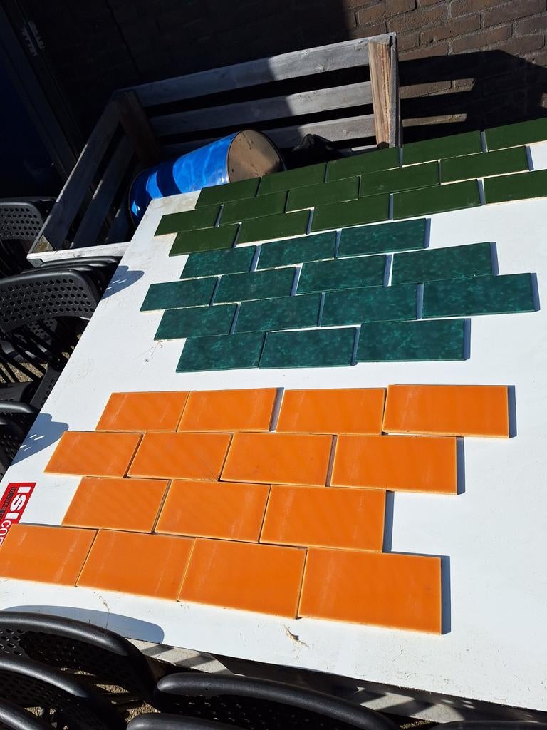 Retro tegels mosa wandtegel oranje groen vintage, Doe-het-zelf en Verbouw, Tegels, Minder dan 20 cm, Minder dan 5 m², Wandtegels