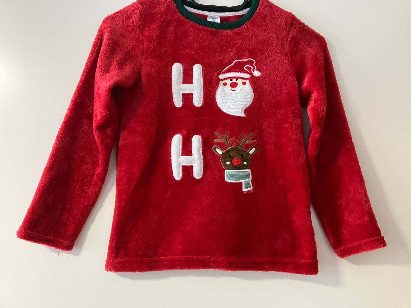 Kersttrui rood met Kerstman en rendier - Maat 122-128, Kinderen en Baby's, Ophalen of Verzenden, Zo goed als nieuw, Jongen of Meisje