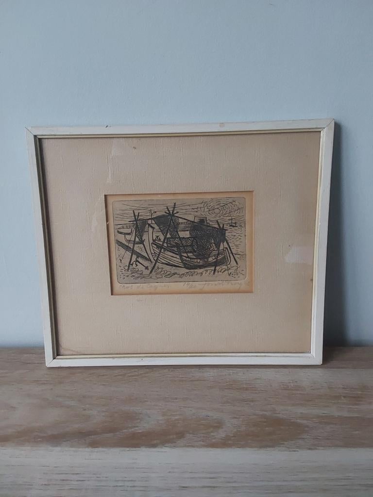 Schilderij / ets | Jos van den Berg - Cros de Cagnes - 1962, Ophalen of Verzenden