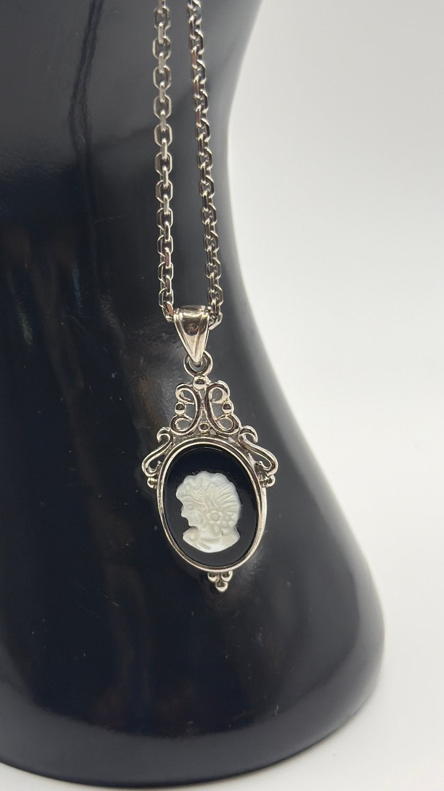 925 Zilveren Ketting met Camee Hanger - Vintage Stijl, Ophalen of Verzenden, Gebruikt, Zilver, Met hanger