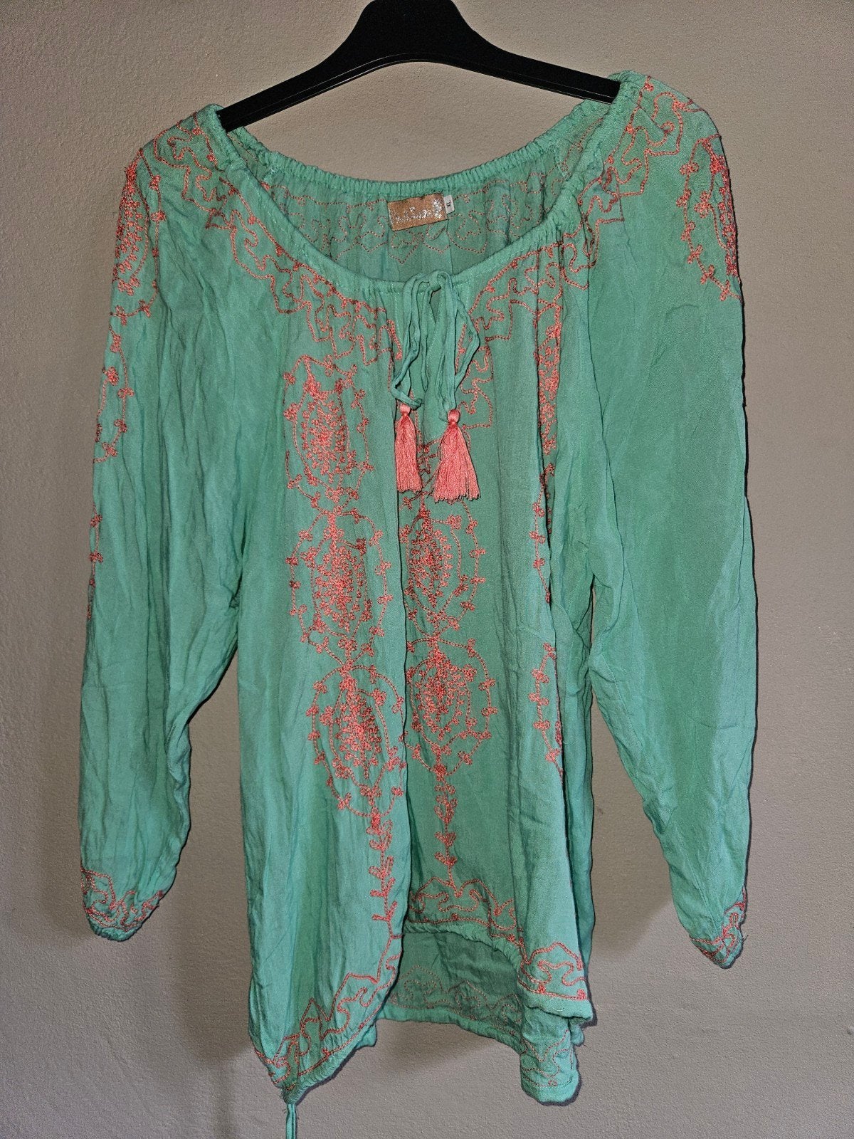 Groene tuniek met roze borduursels - Maat XL, Maat 46/48 (XL) of groter, Ophalen of Verzenden, Zo goed als nieuw, Indi Zaza