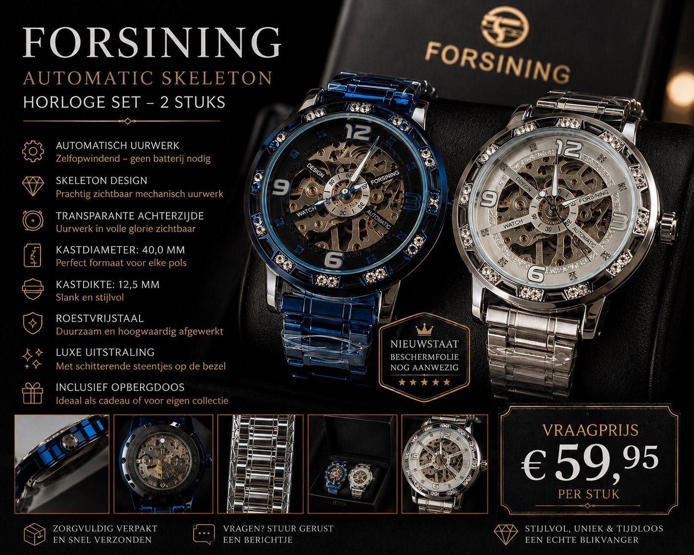 Nieuw Forsining Automatisch Horloge - Polsbeweging, Ophalen of Verzenden, Nieuw, Polshorloge, Overige merken