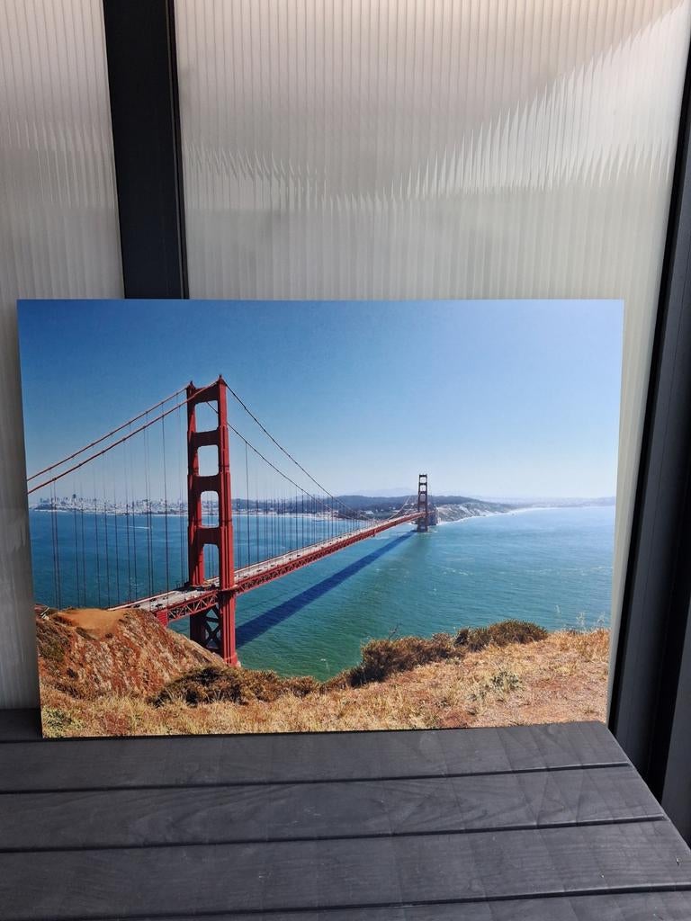 Een foto op een aluminium plaat .een prent van golden gate, Ophalen of Verzenden, Foto of Poster, 75 cm of meer