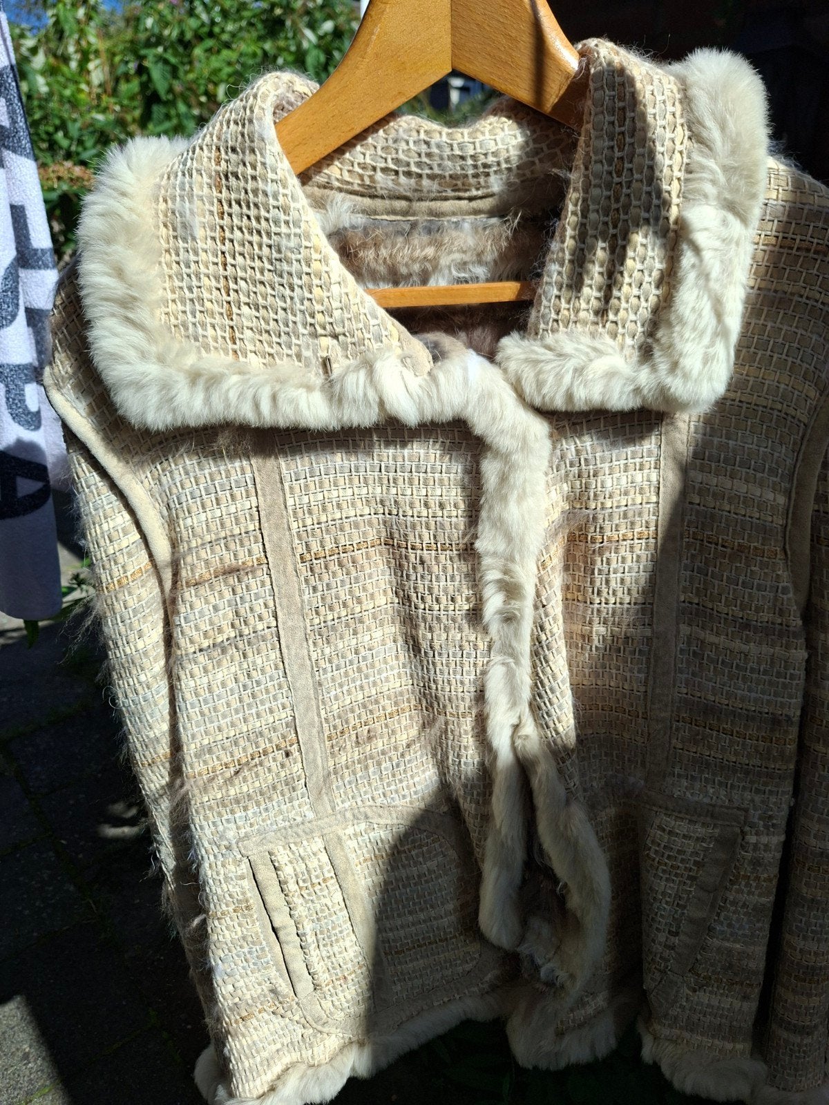 Sylvie Schimmel gevlochten suede met bont ., Kleding | Dames, Jassen | Winter, Maat 38/40 (M), Ophalen of Verzenden, Zo goed als nieuw