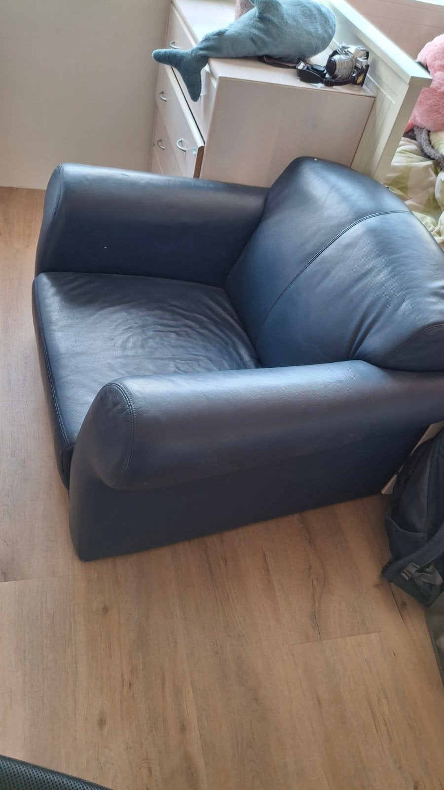 luie stoel, Ophalen, Gebruikt, Blauw, Leer