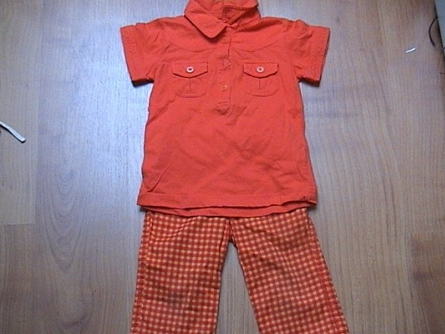 H&M + pampolina, rood / oranje geruite broek + oranje polo, Gebruikt, Meisje, H&M, Ophalen of Verzenden
