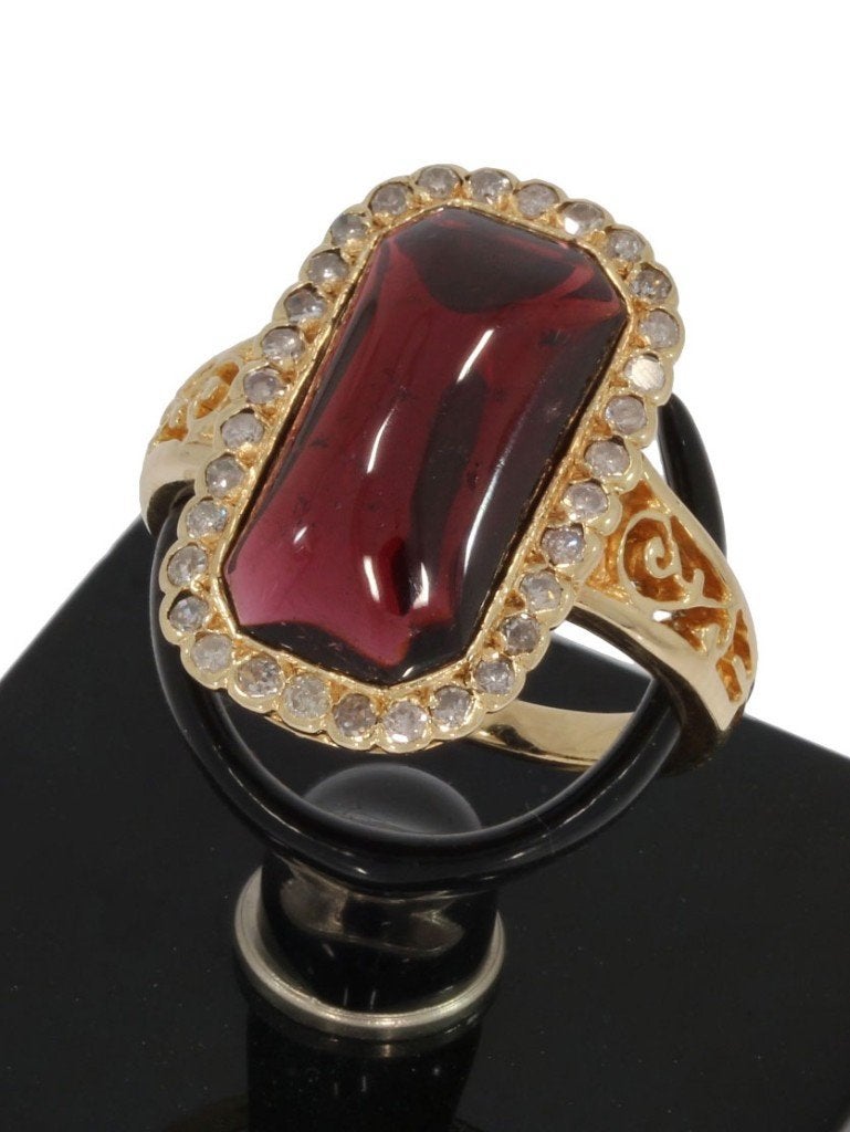 32 diamanten wijnrode granaat 15k ring goud dame briljant, Ophalen of Verzenden, Goud, Ring, Met edelsteen