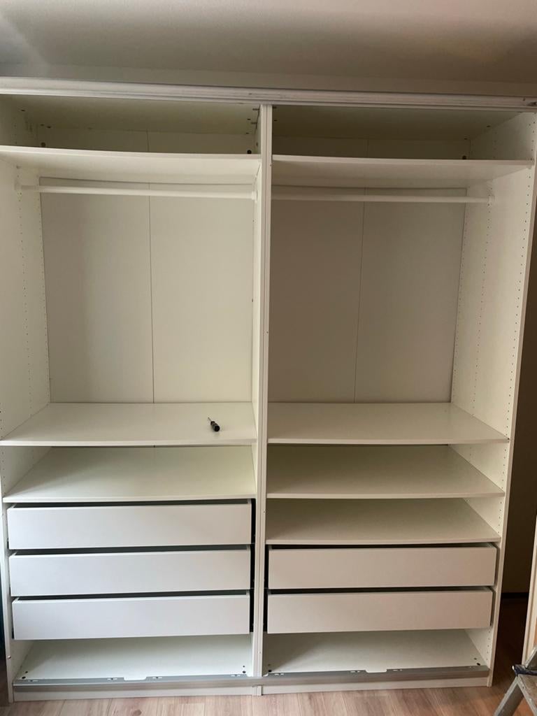 Wit IKEA PAX 236 100 58 (2x) met lade &hang wit schuifdeuren, Ophalen, Gebruikt, 200 cm of meer, 150 tot 200 cm